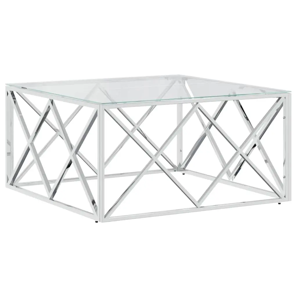 Coffee Table Glass Top Silver 80x80x40 cm