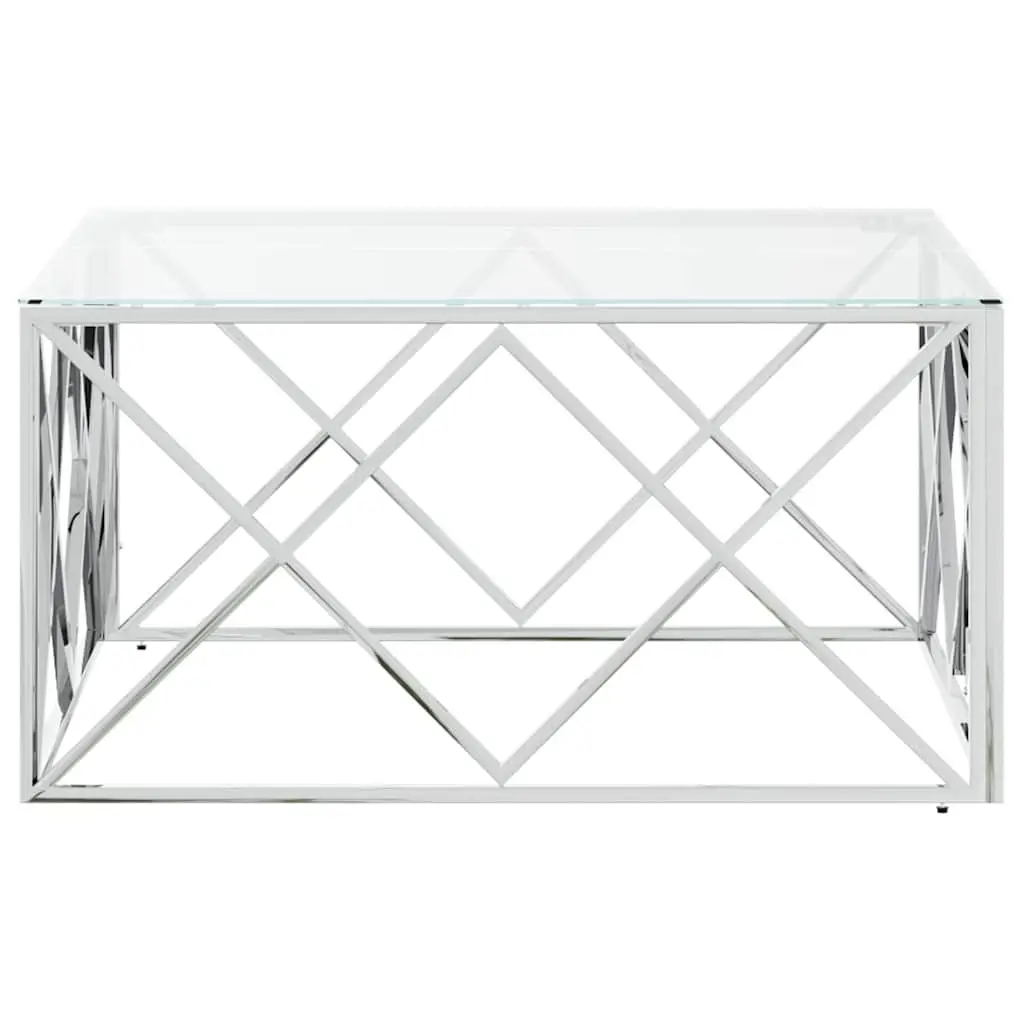Coffee Table Glass Top Silver 80x80x40 cm