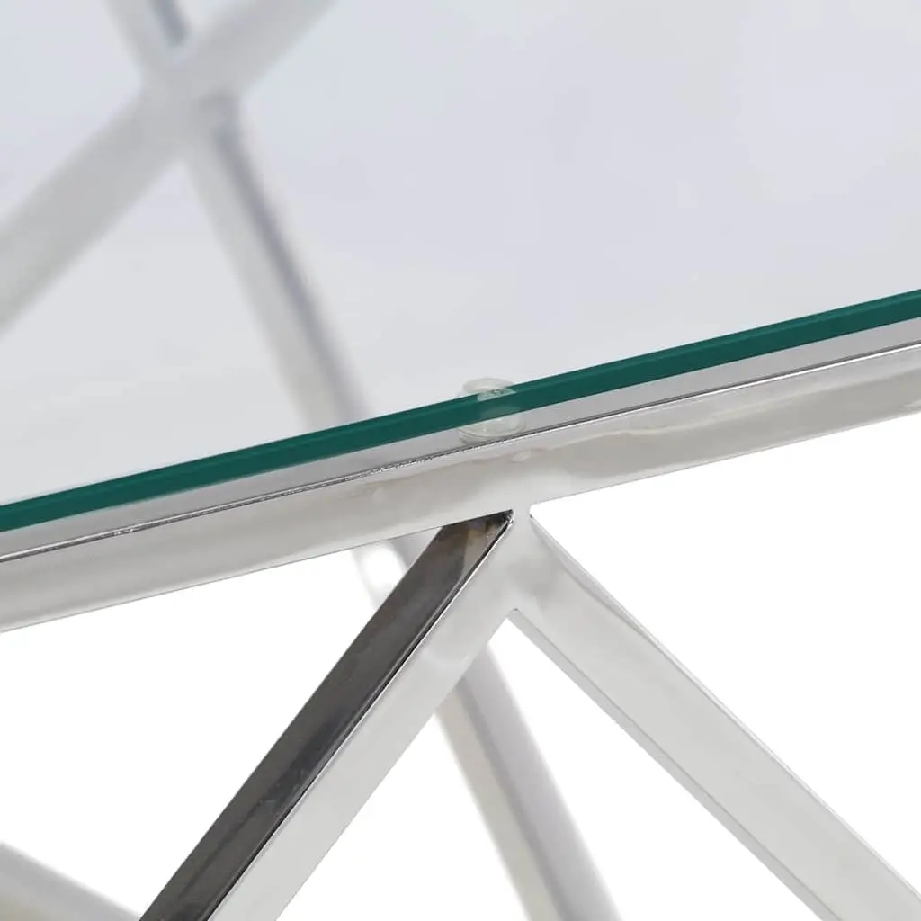 Coffee Table Modern Tempered Glass Top Silver Stainless Steel Frame