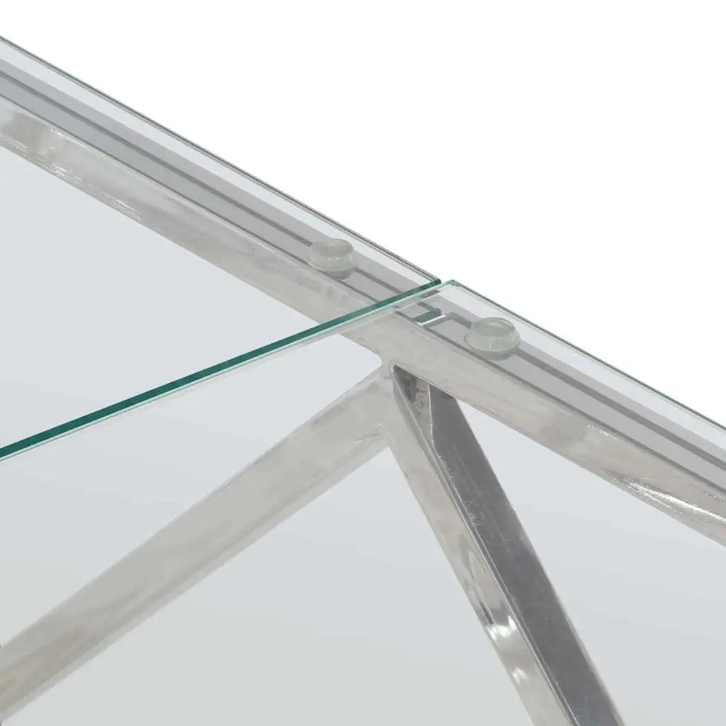 Coffee Table Modern Tempered Glass Top Silver Stainless Steel Frame
