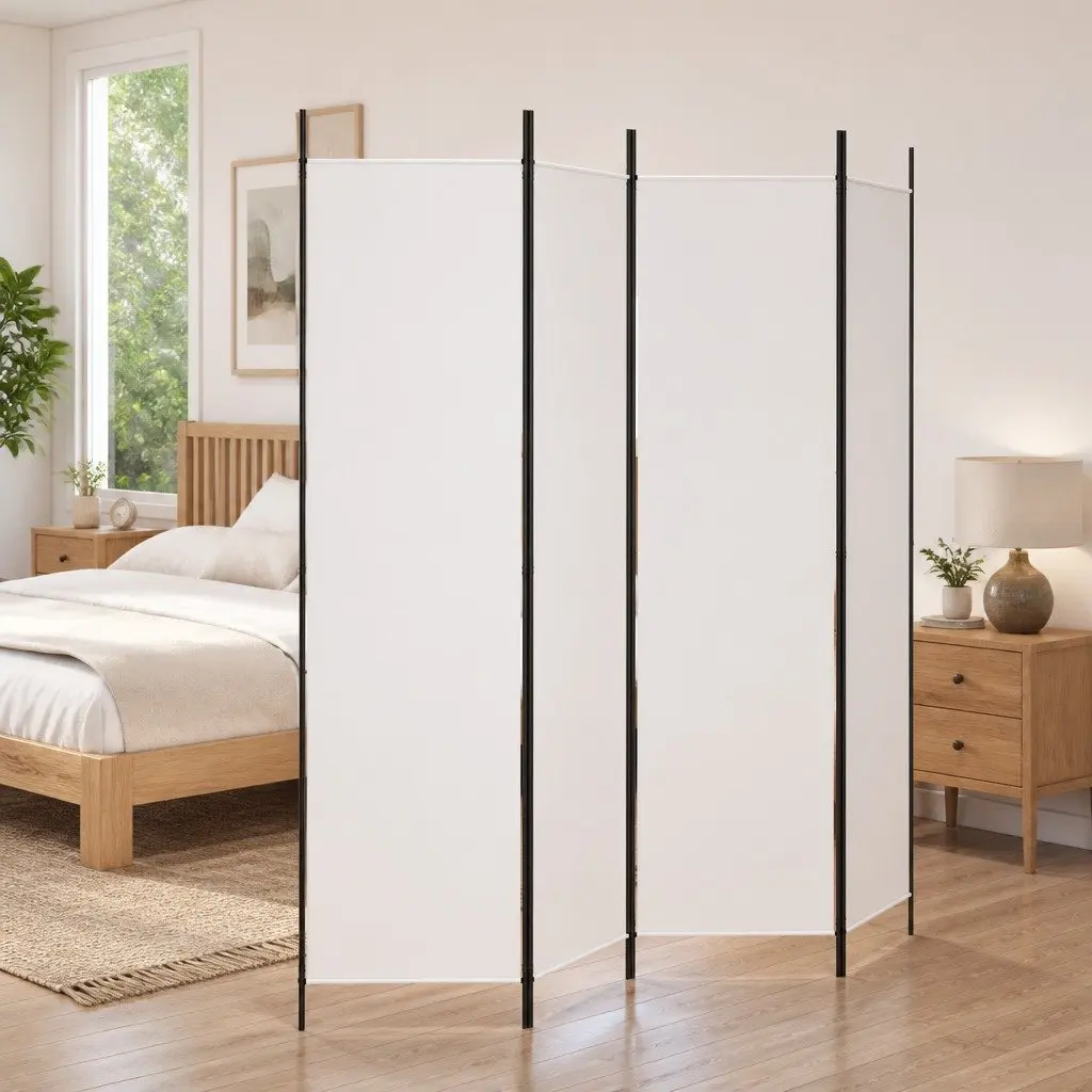 4-Panel Room Divider Screen White Foldable Privacy Partition Fabric Folding