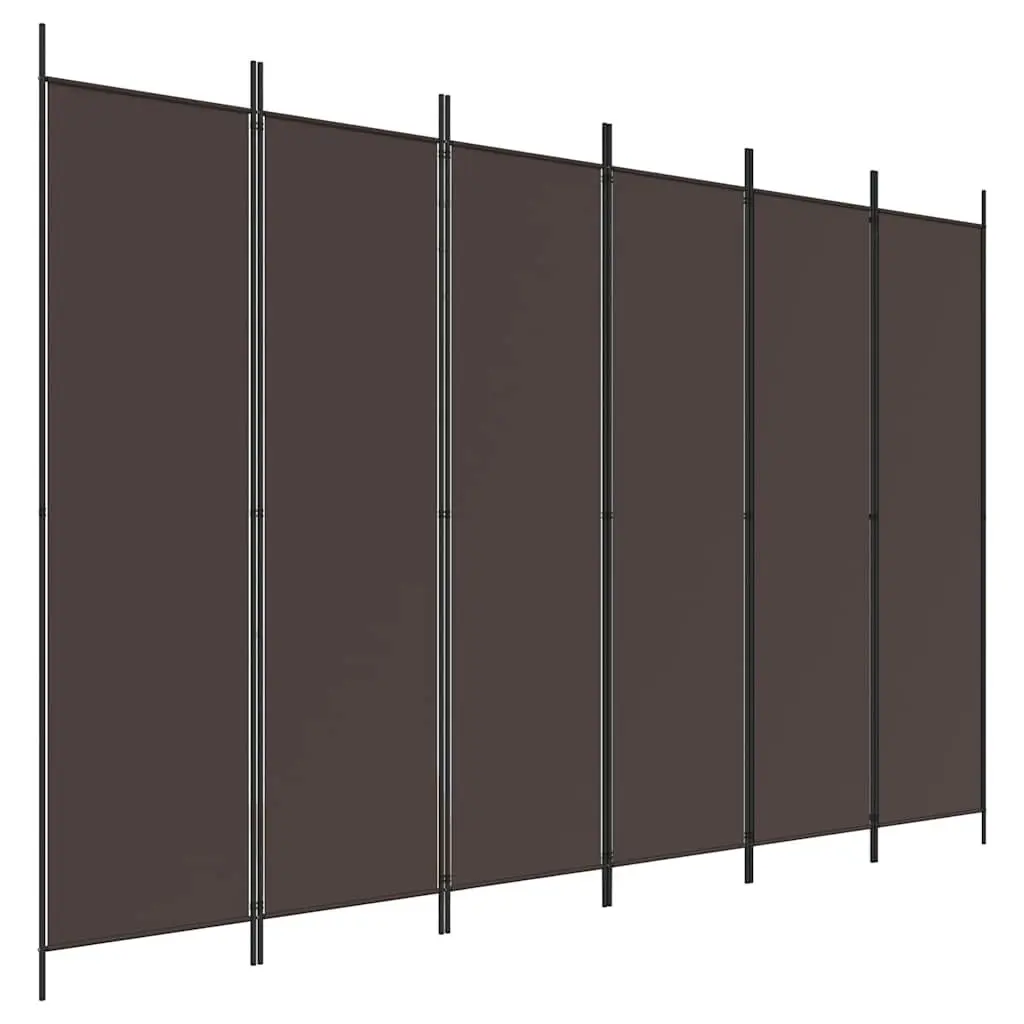 Brown Fabric Folding Privacy Partition 300x200cm 6 Panel Room Divider