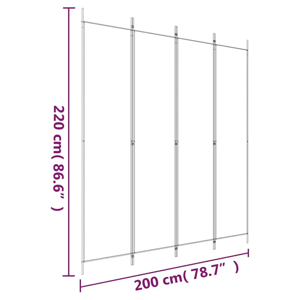 4-Panel Room Divider Screen White Foldable Privacy Partition Fabric 200x220cm