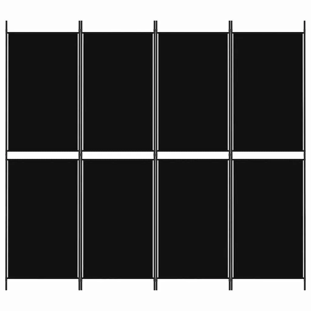 4-Panel Room Divider Folding Privacy Screen Black 200x180cm