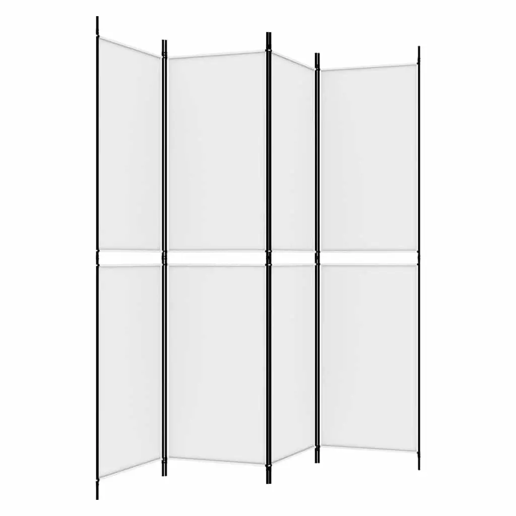 4-Panel Room Divider White Foldable Fabric Privacy Separator 200 x 200 cm