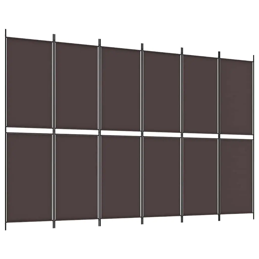 6-Panel Room Divider Screen 300x200cm Brown Fabric Folding Privacy Partition