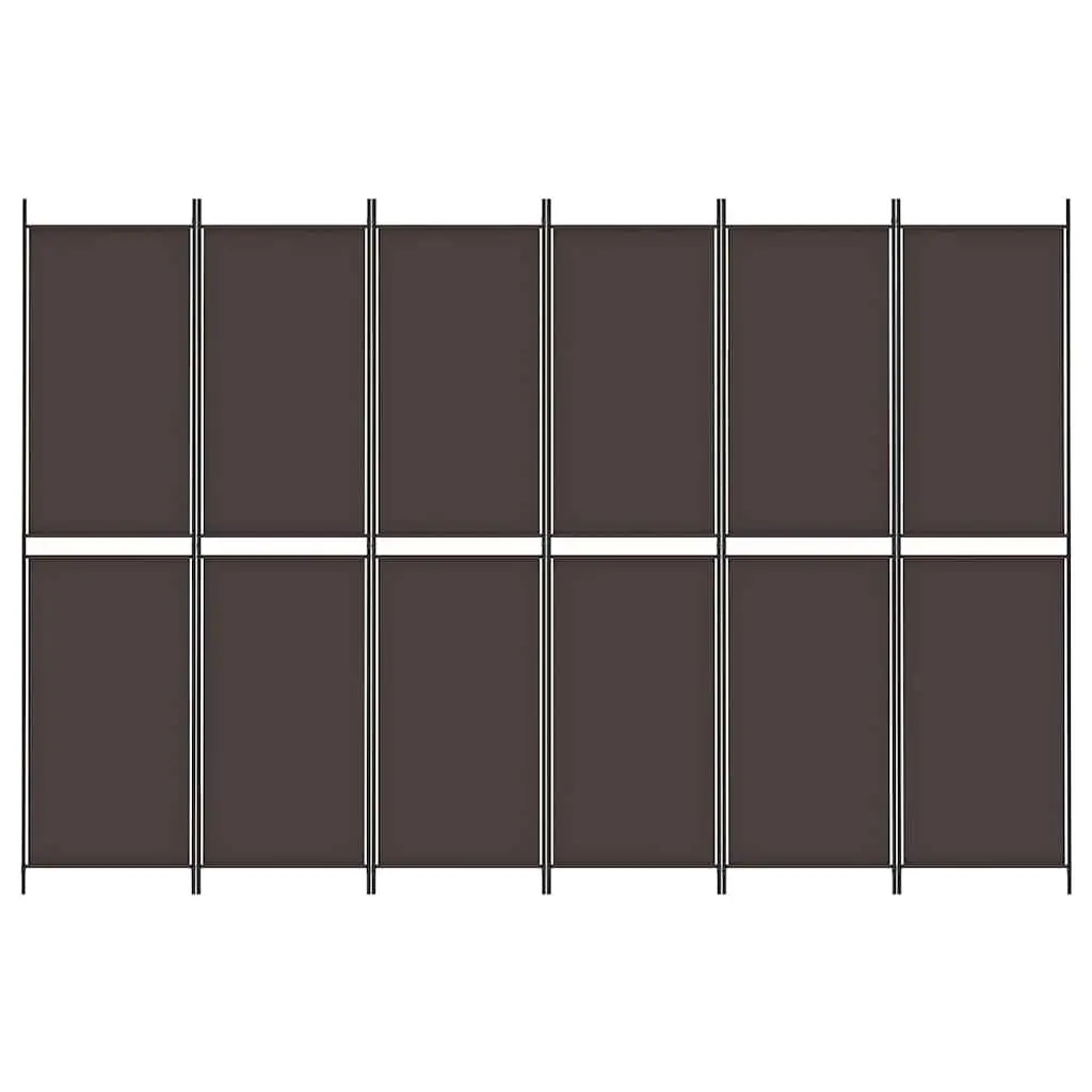 6-Panel Room Divider Screen 300x200cm Brown Fabric Folding Privacy Partition