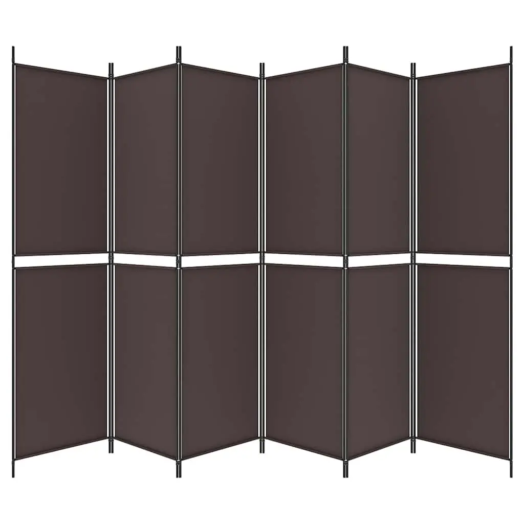 6-Panel Room Divider Screen 300x200cm Brown Fabric Folding Privacy Partition