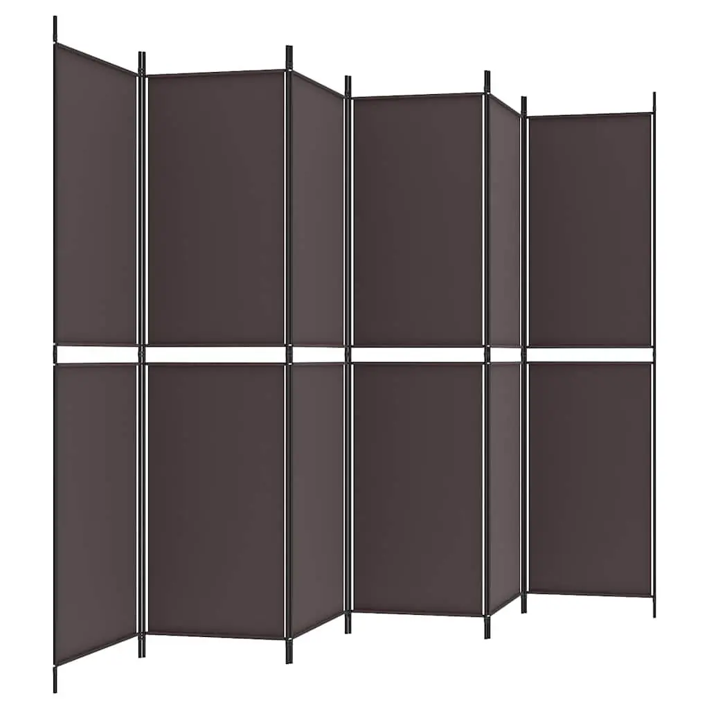 6-Panel Room Divider Screen 300x200cm Brown Fabric Folding Privacy Partition