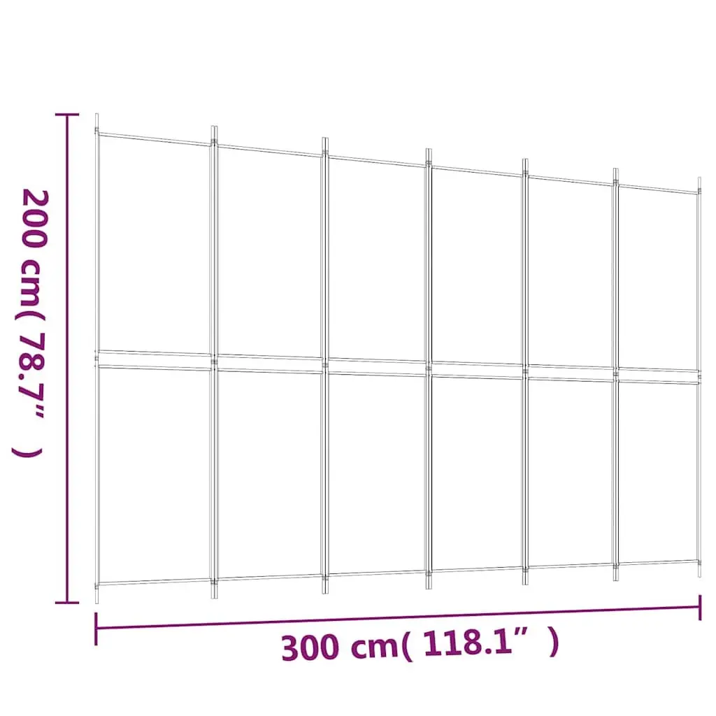6-Panel Room Divider Screen 300x200cm Brown Fabric Folding Privacy Partition