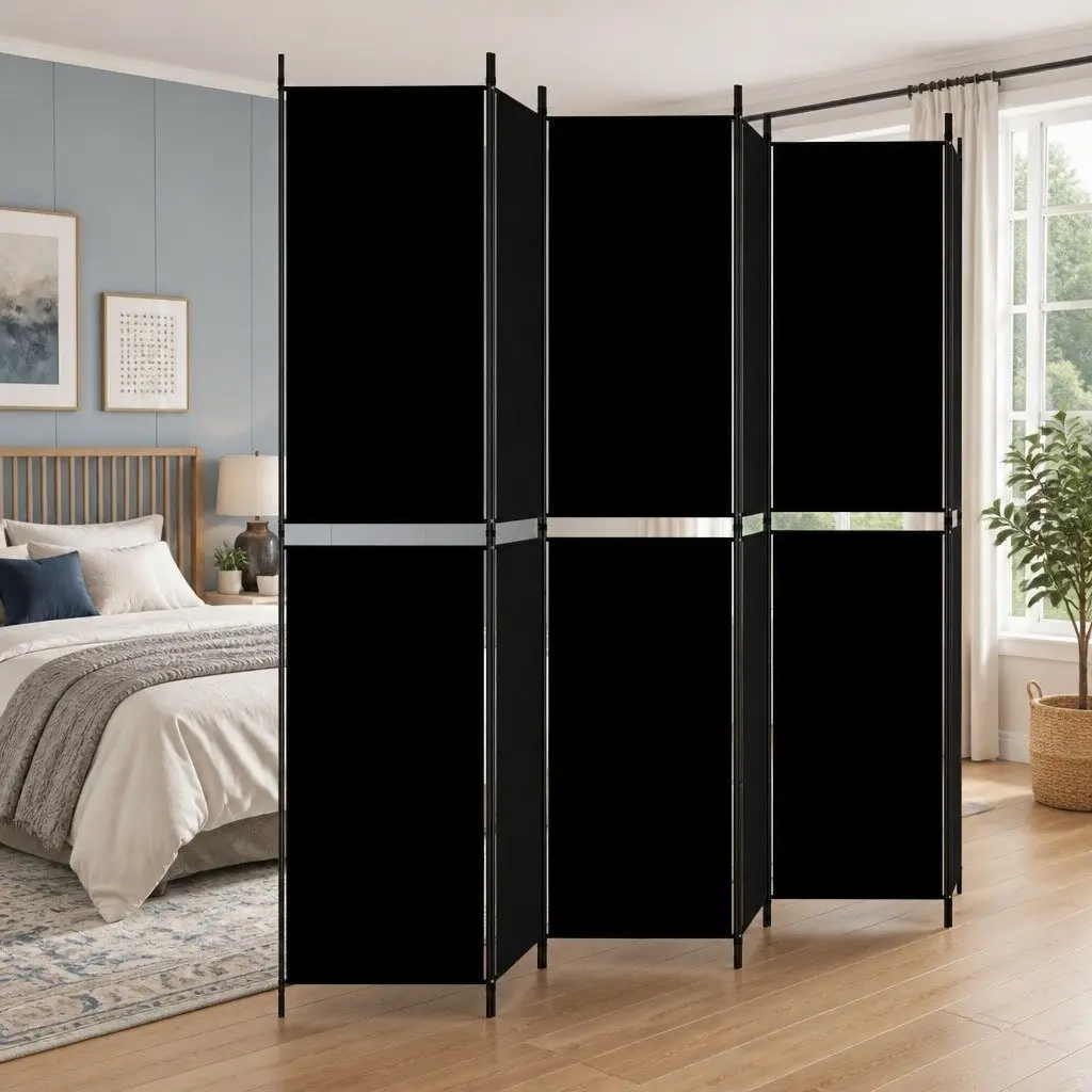 Room Divider Screen Black Fabric Foldable 6 Panels 300x220cm Privacy Partition