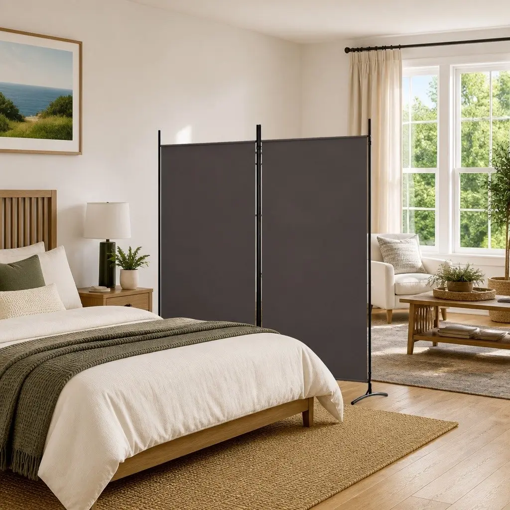 Room Divider Screen 2-Panel Foldable Privacy Partition Brown 175x180cm Fabric