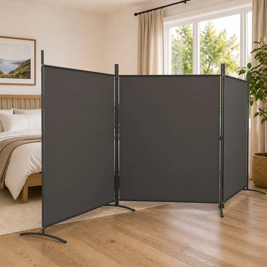 3-Panel Room Divider Foldable Anthracite Fabric 525 x 180 cm