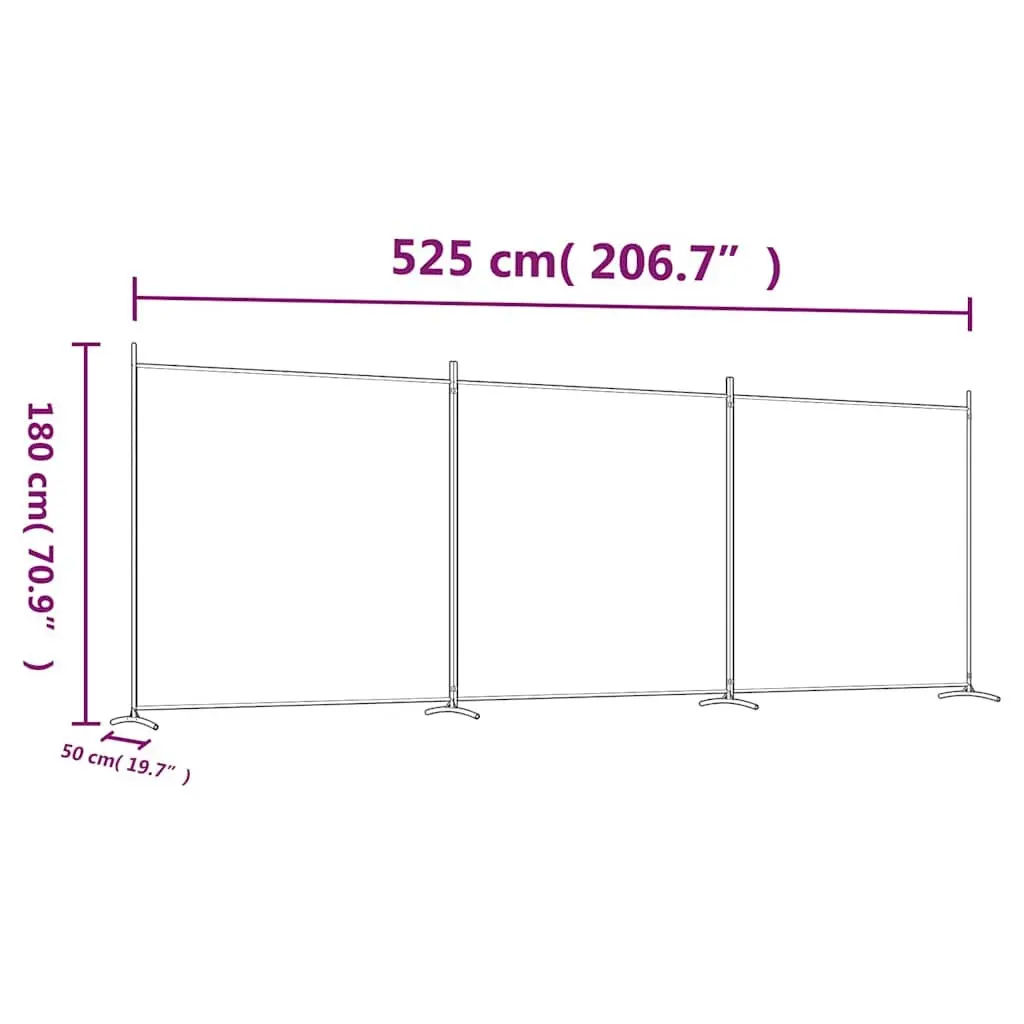 3-Panel Room Divider Screen Foldable Privacy Partition Black Fabric 525x180cm