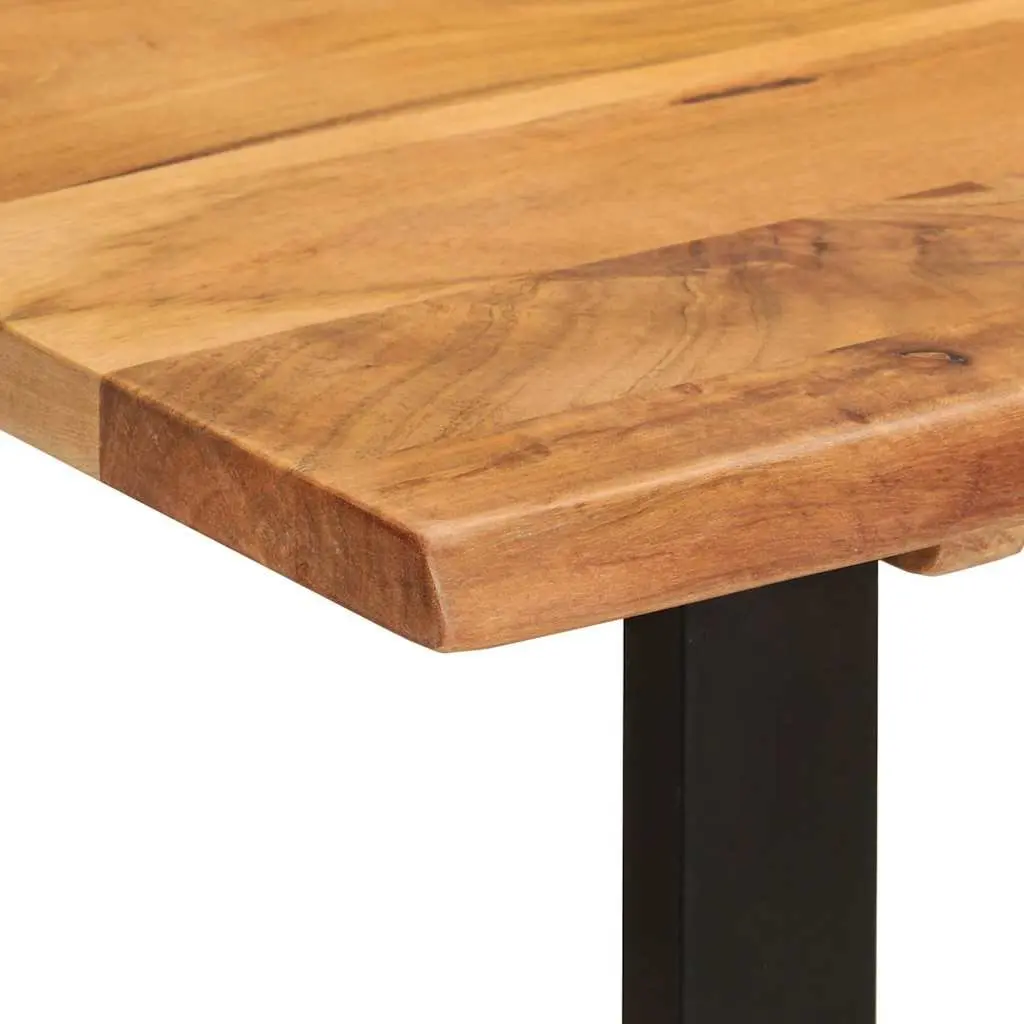 Acacia Wood Dining Table Natural Brown 110x50x76cm Solid Construction with Iron Legs for Kitchen or Dining Room