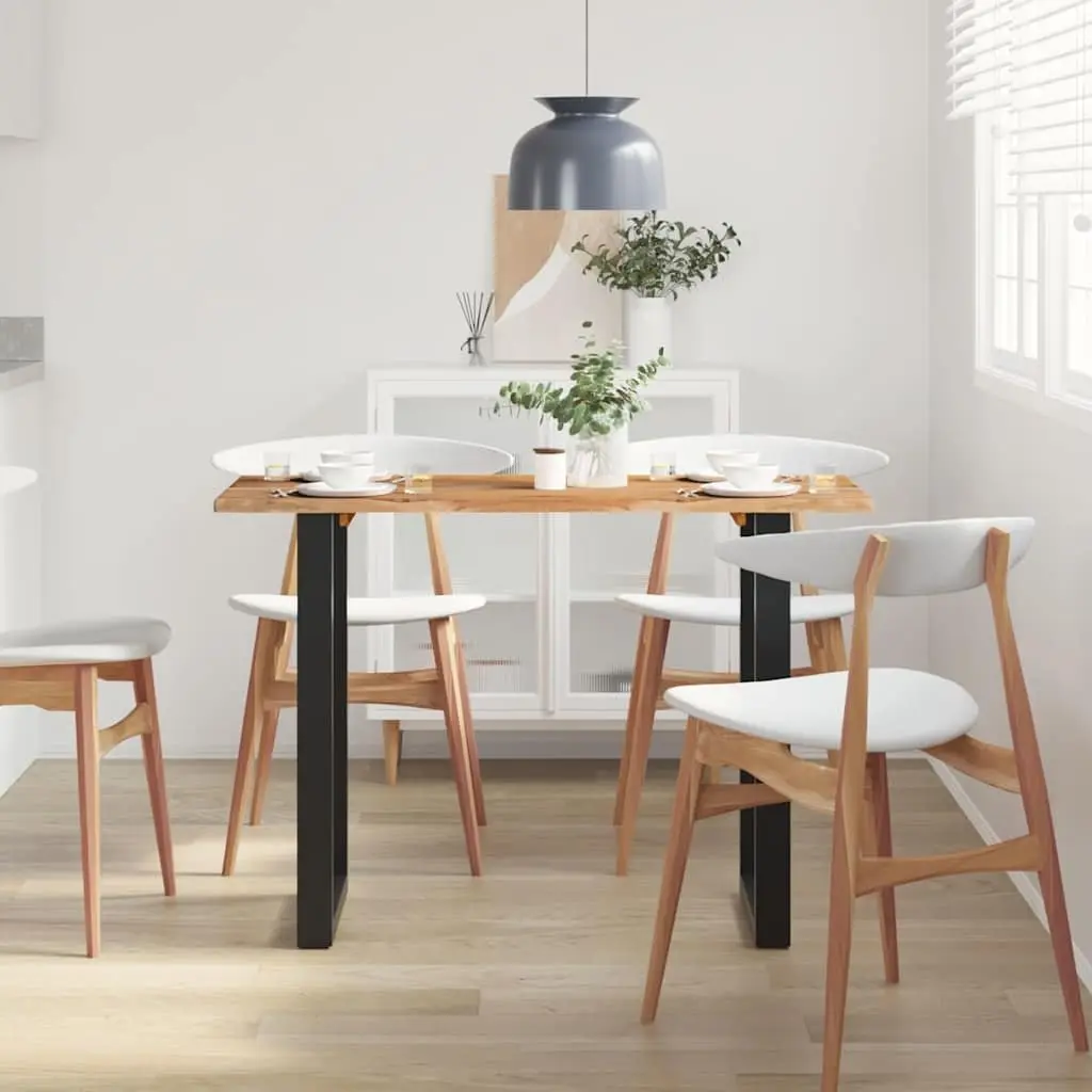 Acacia Wood Dining Table Natural Brown 110x50x76cm Solid Construction with Iron Legs for Kitchen or Dining Room