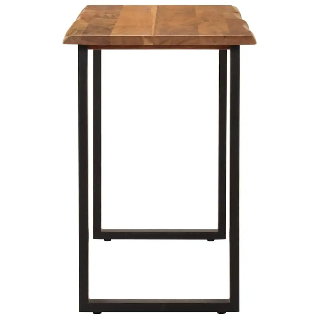 Acacia Wood Dining Table Natural Brown 110x50x76cm Solid Construction with Iron Legs for Kitchen or Dining Room