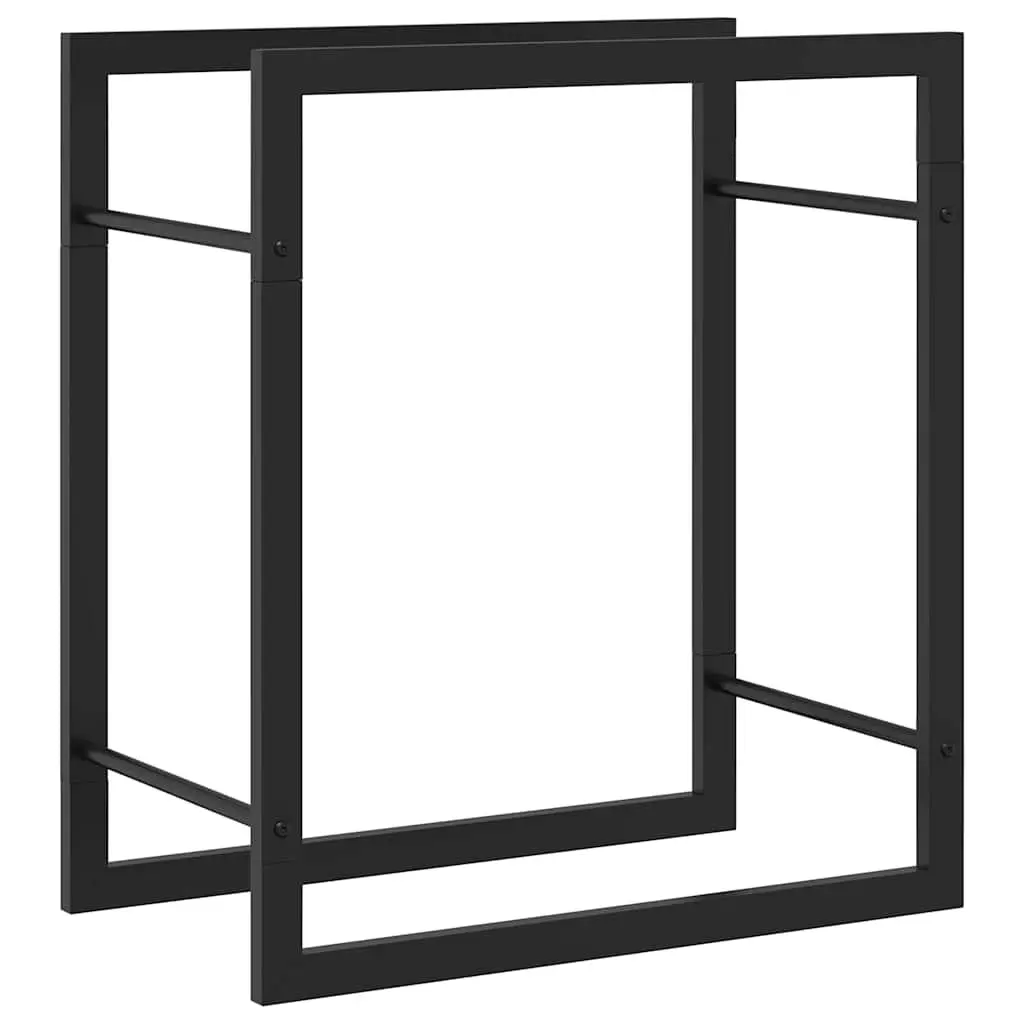Firewood Rack Steel Black Log Storage Holder 50 x 28 x 56 cm