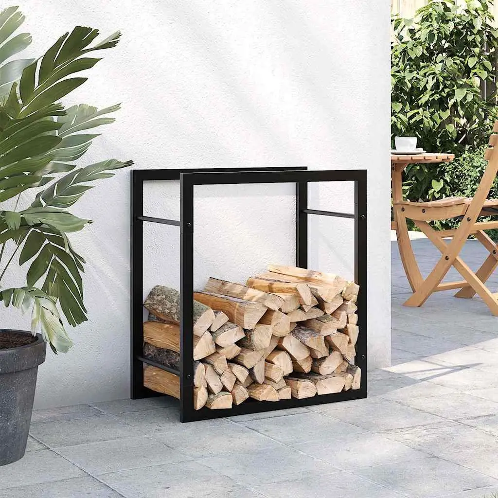 Firewood Rack Steel Black Log Storage Holder 50 x 28 x 56 cm