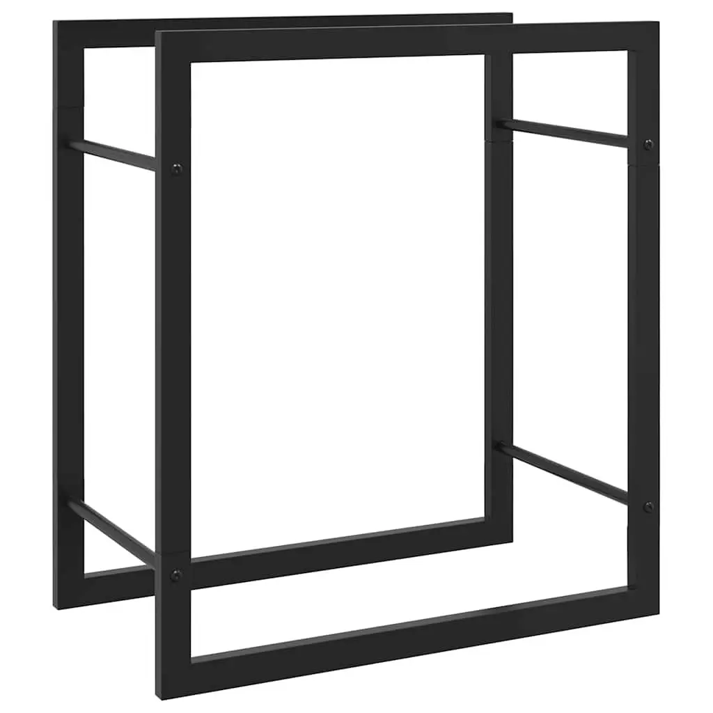 Firewood Rack Steel Black Log Storage Holder 50 x 28 x 56 cm