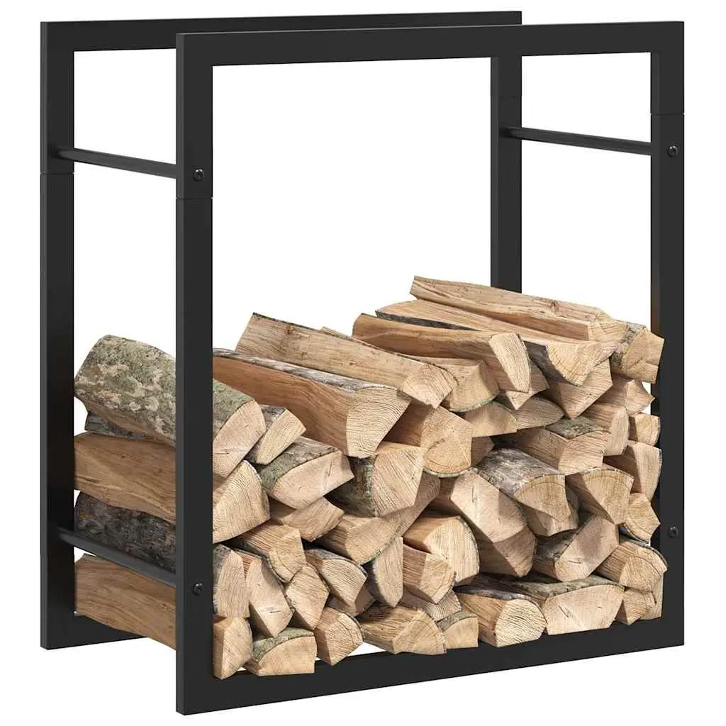 Firewood Rack Steel Black Log Storage Holder 50 x 28 x 56 cm