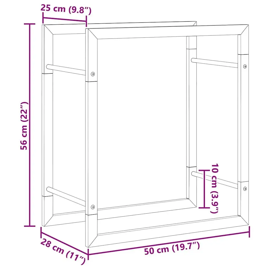 Firewood Rack Steel Black Log Storage Holder 50 x 28 x 56 cm