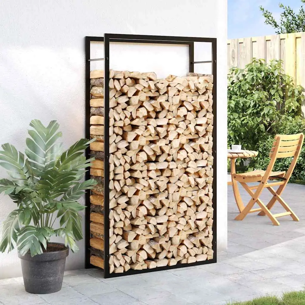 Firewood Rack Log Storage Holder Black Steel Fireplace Wood Stove Accessories