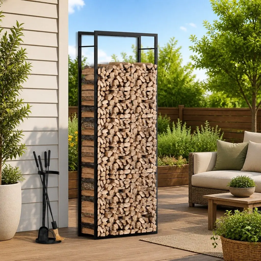 Black Firewood Rack for Indoor and Outdoor Spaces