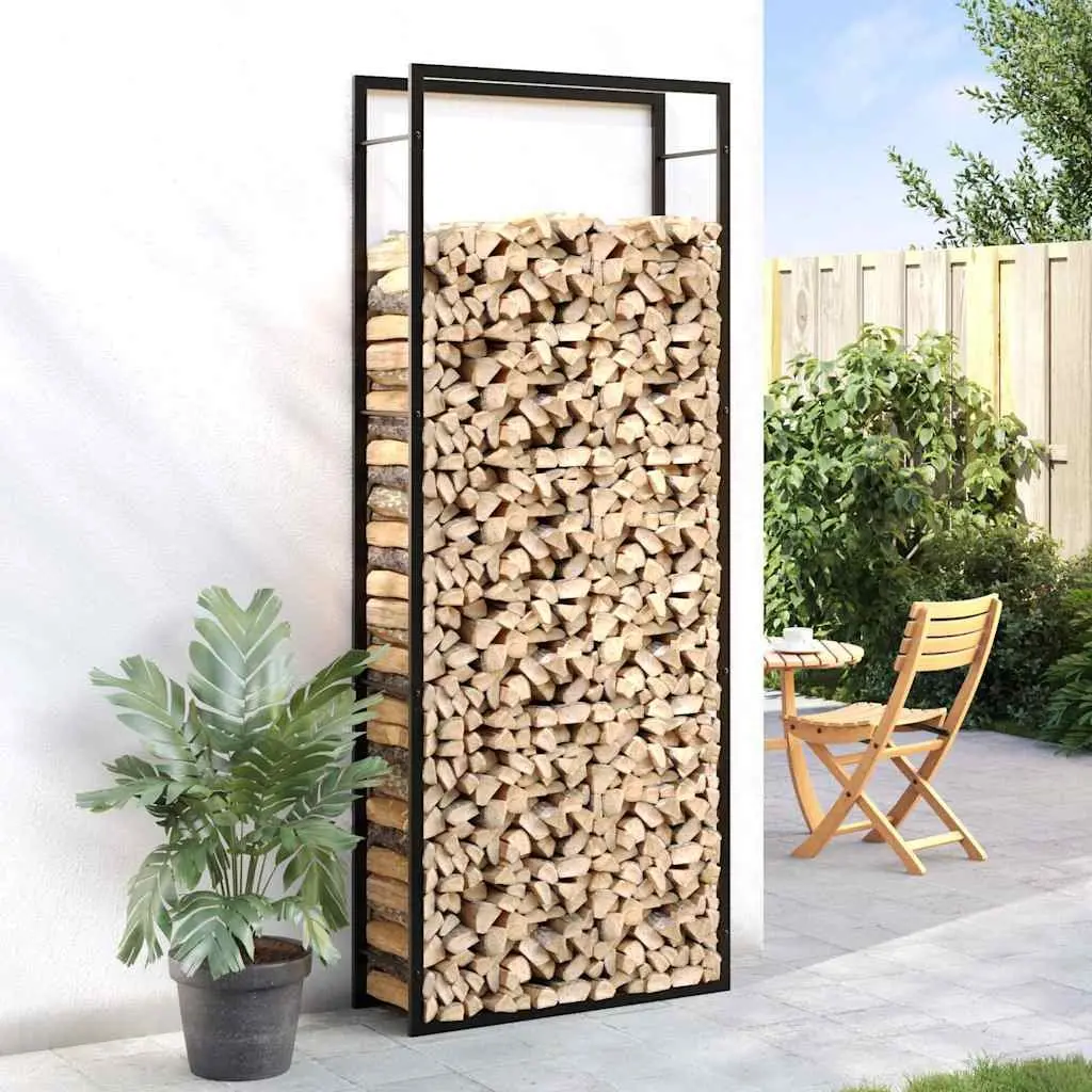 Black Firewood Rack for Indoor and Outdoor Spaces