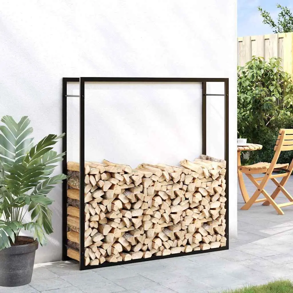 Firewood Rack Steel Black Outdoor Garden 110 x 28 x 116 cm