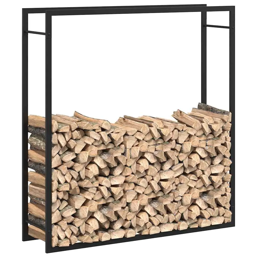 Firewood Rack Steel Black Outdoor Garden 110 x 28 x 116 cm