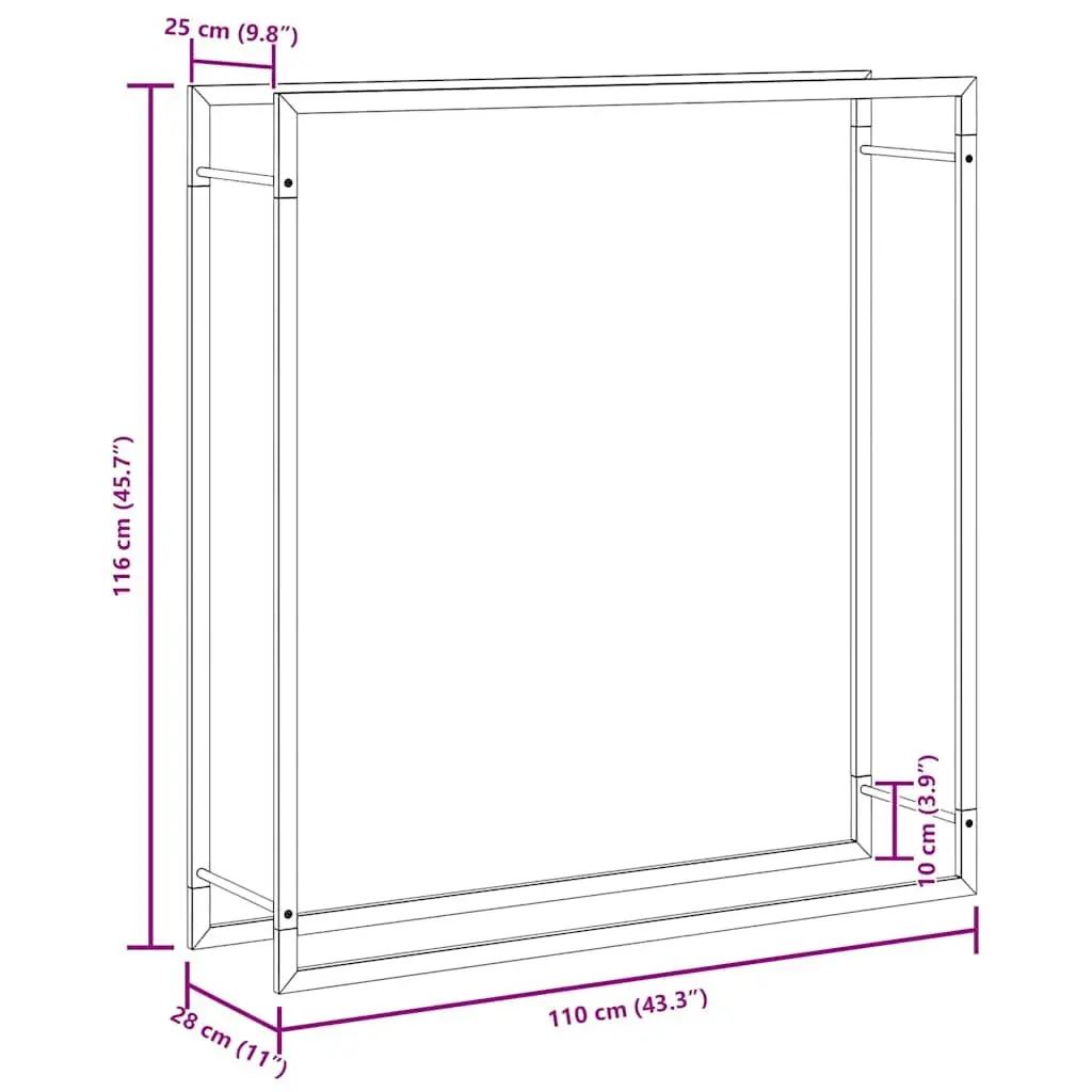 Firewood Rack Steel Black Outdoor Garden 110 x 28 x 116 cm