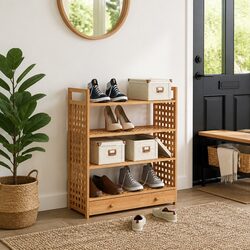 Wooden Shoe Rack with Drawer 70x27x81 cm Brown Storage Organiser 4 Shelf