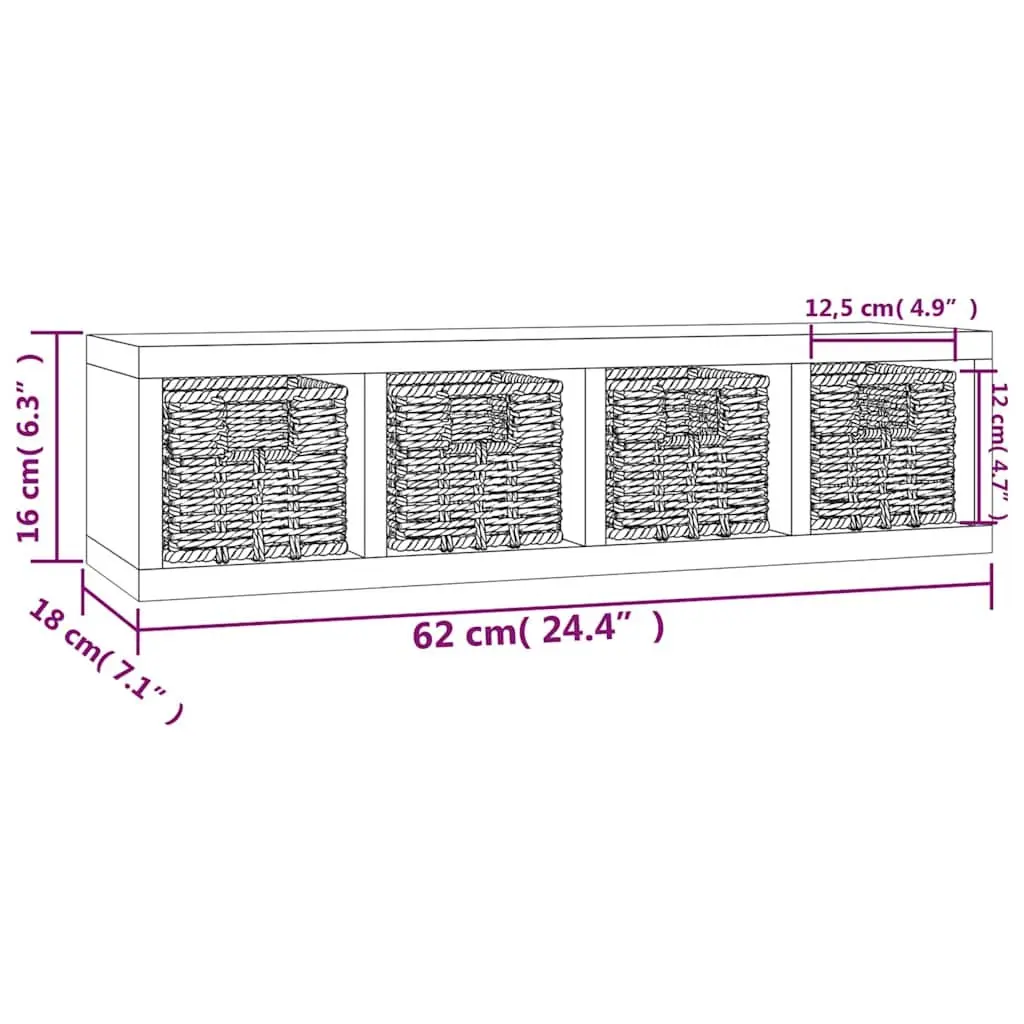 Wall Shelf with 4 Removable Baskets, 62x18x16 cm