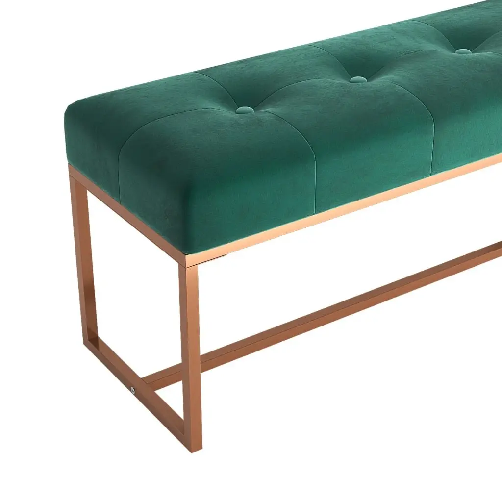 Storage Bench Green Velvet Padded Seat 110 x 36 x 45 cm Living Room Bedroom Entryway Furniture