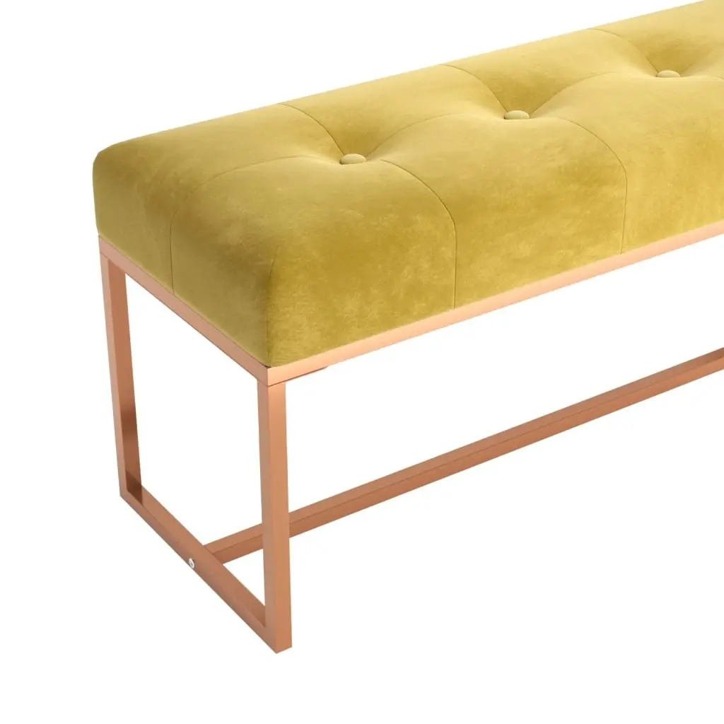 Velvet Bench Yellow Upholstered Padded Seat 110L x 36W x 45H cm