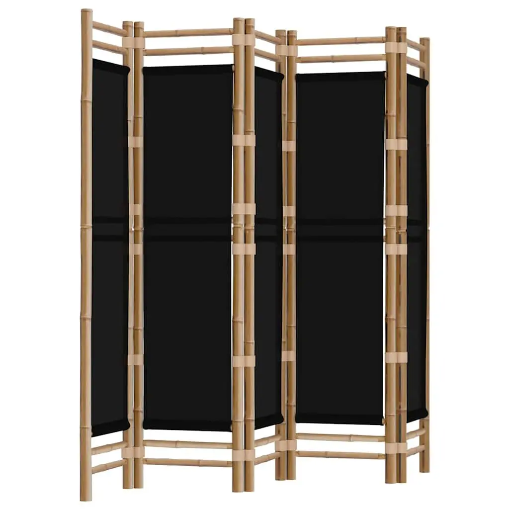 5-Panel Room Divider 200cm Folding Privacy Screen Bamboo Canvas Black