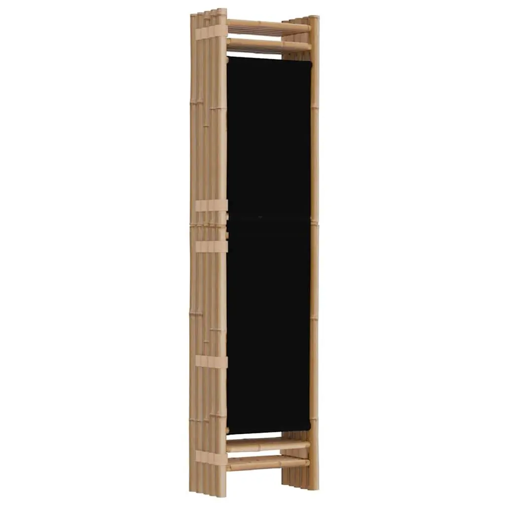 5-Panel Room Divider 200cm Folding Privacy Screen Bamboo Canvas Black