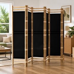 Room Divider 6-Panel Folding Privacy Screen Bamboo Canvas Black 240cm Partition