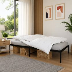 Metal Bed Frame King Single 107x203cm Black Steel Bedroom Furniture Base Slatted