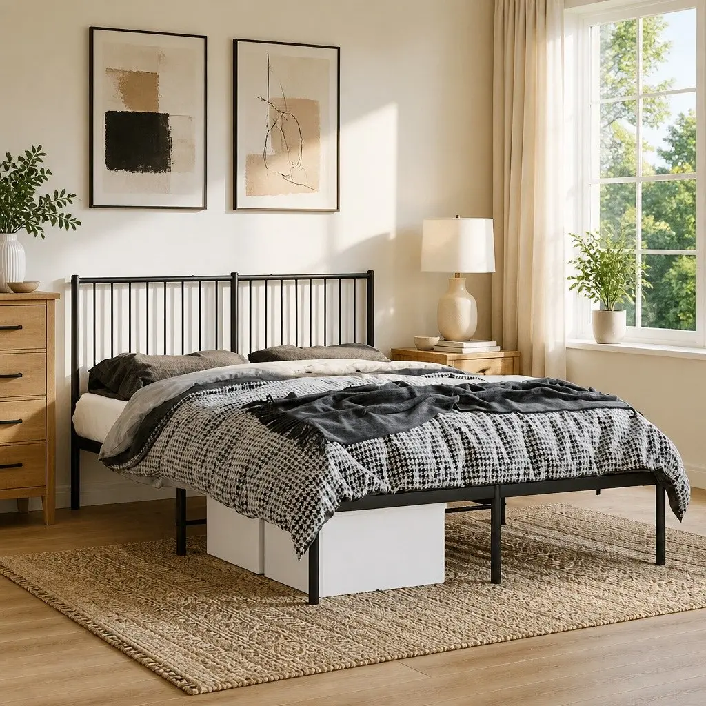 Black Metal Bed Frame 135x190 cm