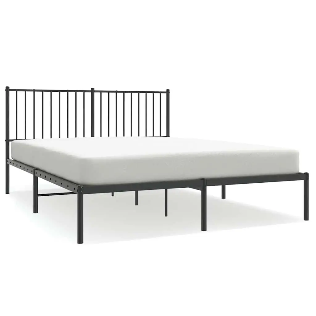 Metal Bed Frame Queen Size 150x200cm with Headboard Slatted Base Black