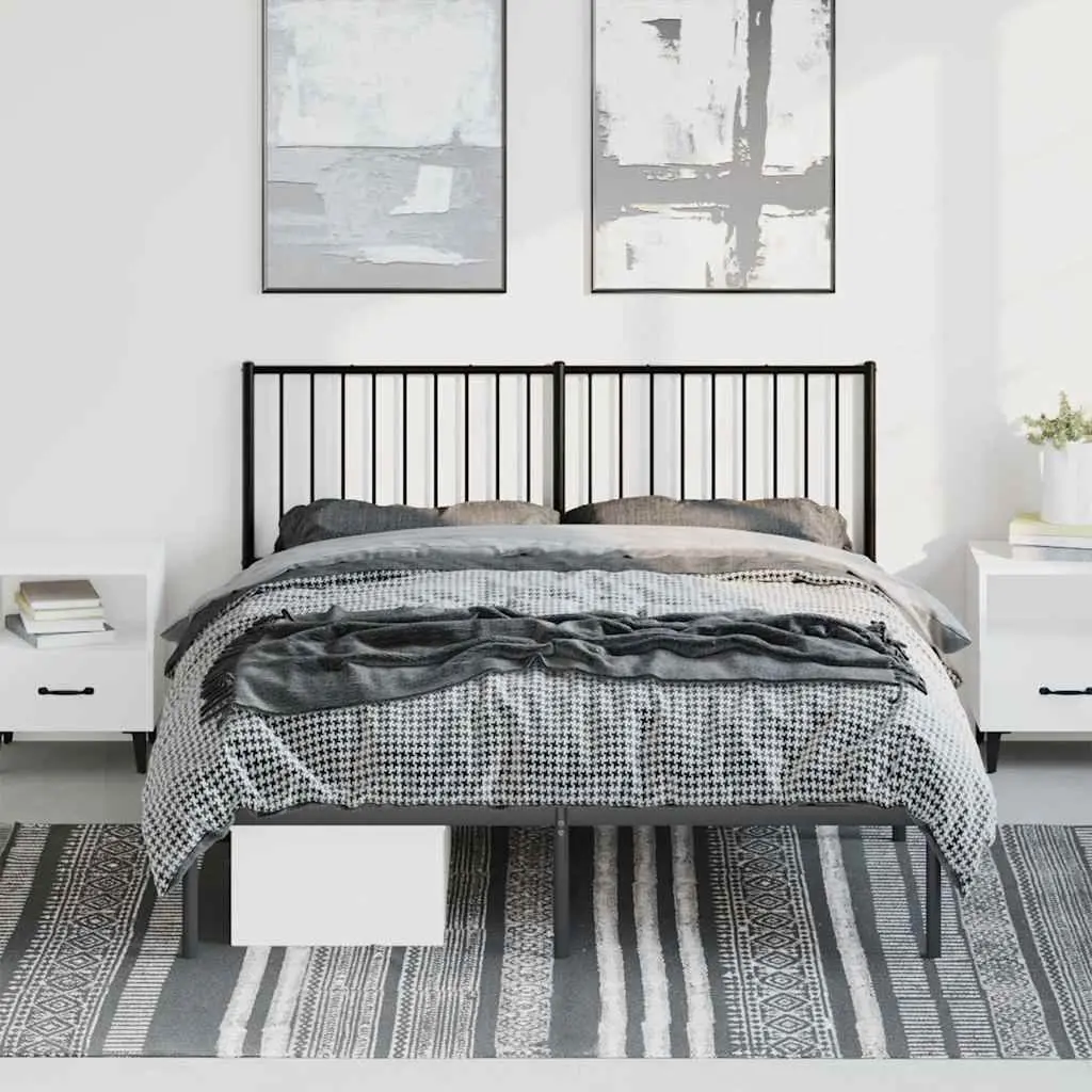 Metal Bed Frame Queen Size 150x200cm with Headboard Slatted Base Black