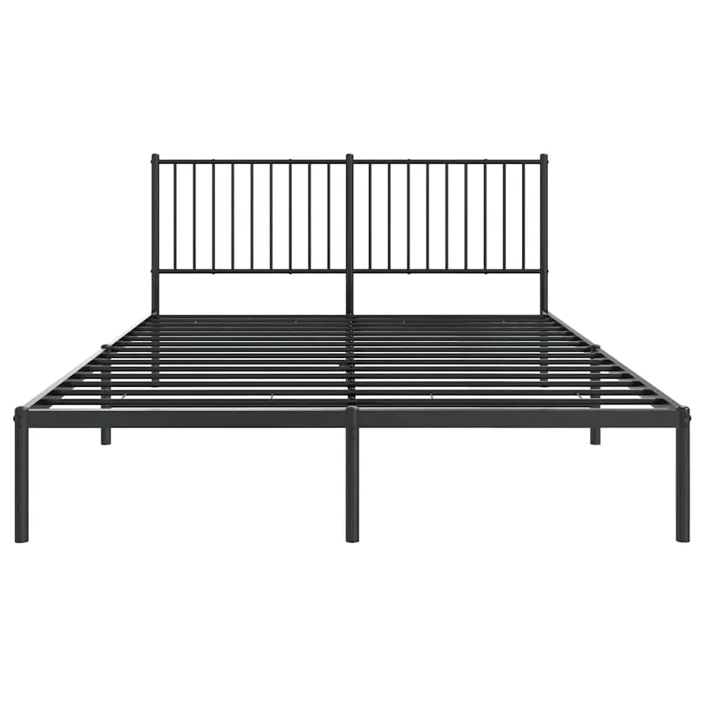 Metal Bed Frame Queen Size 150x200cm with Headboard Slatted Base Black