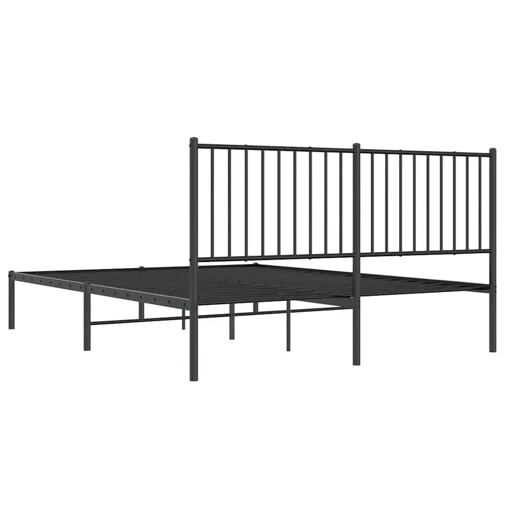 Metal Bed Frame Queen Size 150x200cm with Headboard Slatted Base Black