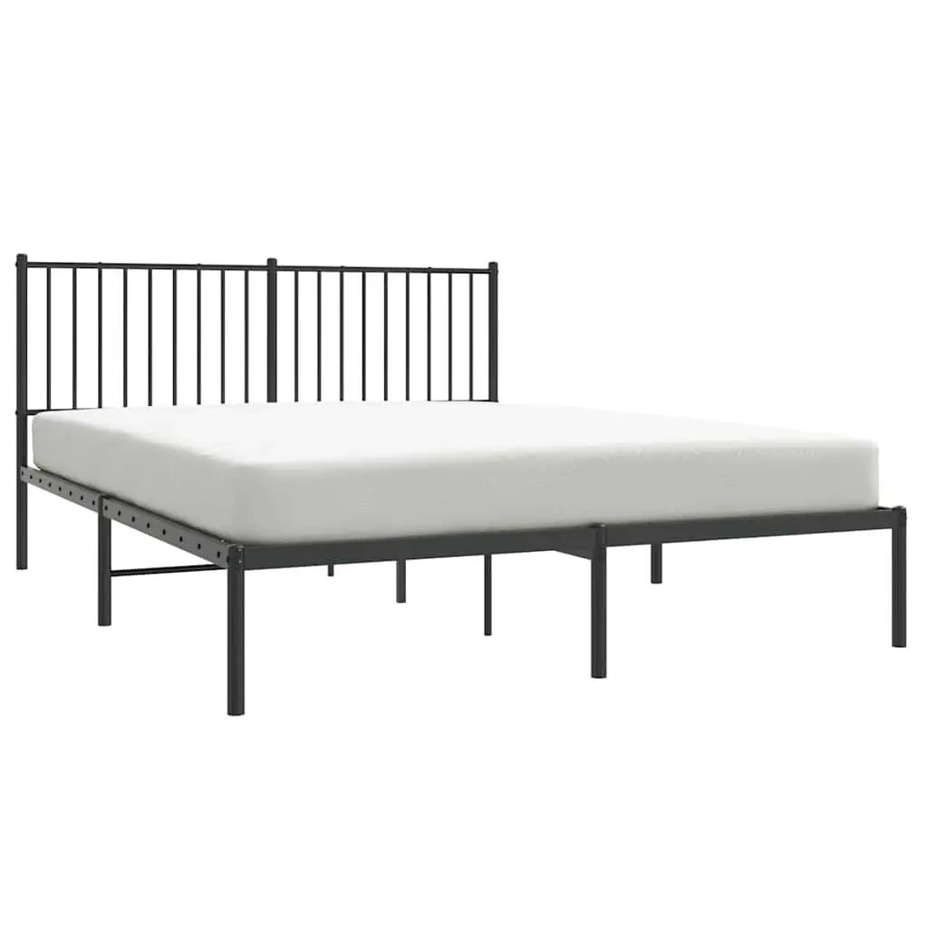 Metal Bed Frame Queen Size 150x200cm with Headboard Slatted Base Black