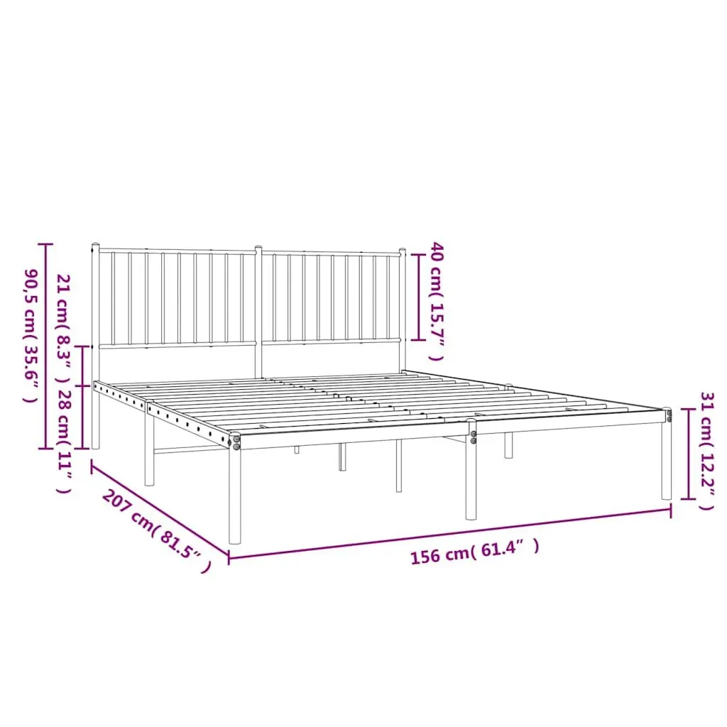 Metal Bed Frame Queen Size 150x200cm with Headboard Slatted Base Black