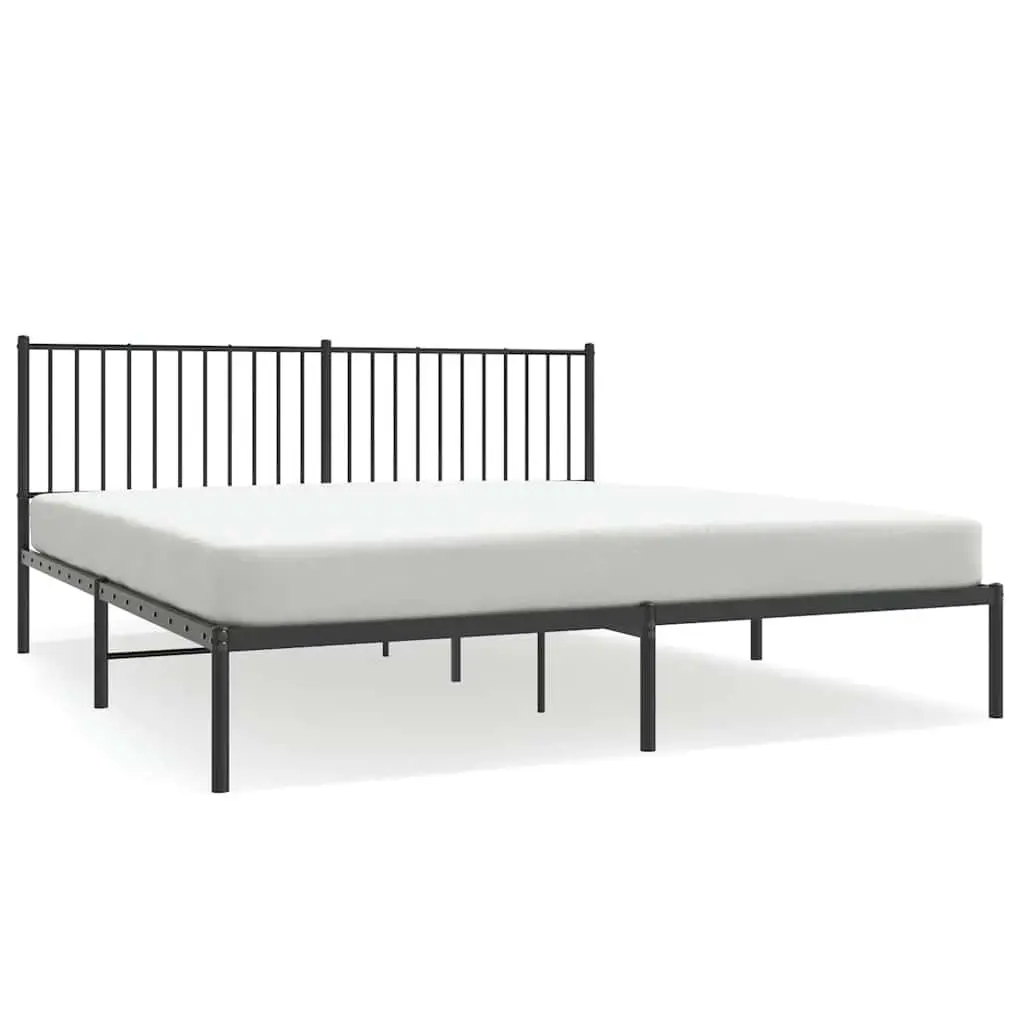 Metal Bed Frame King Size Black with Headboard Slatted Base Storage 183x203 cm