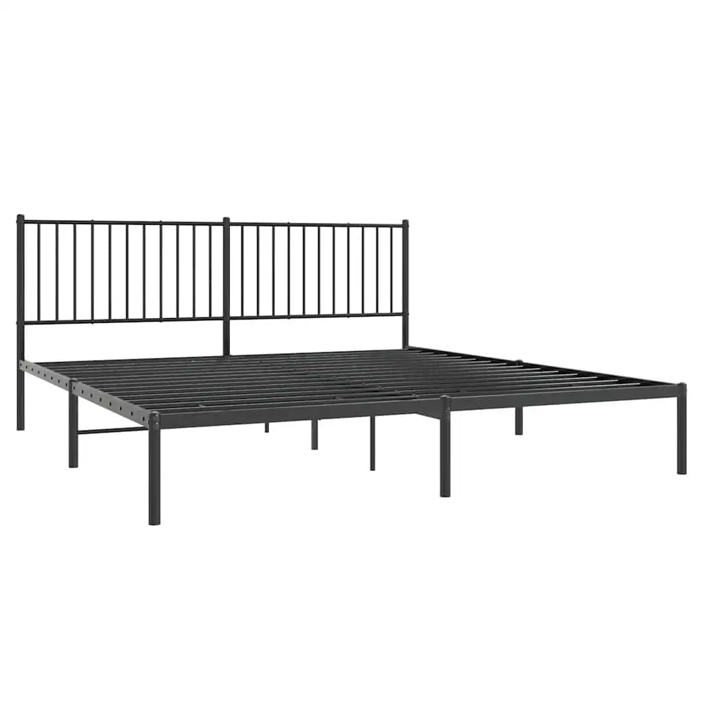 Metal Bed Frame King Size Black with Headboard Slatted Base Storage 183x203 cm