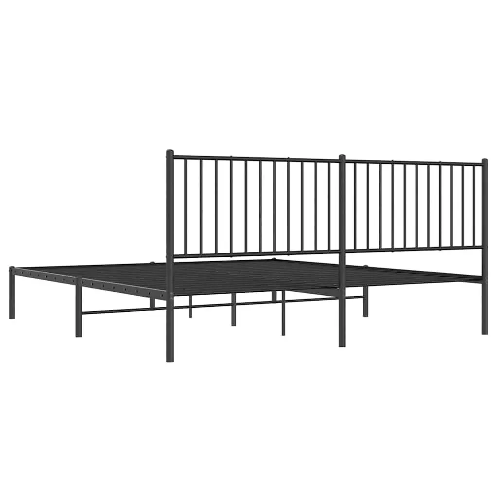 Metal Bed Frame King Size Black with Headboard Slatted Base Storage 183x203 cm